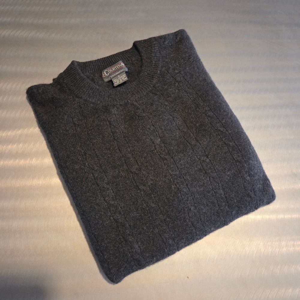 100% Cashmere Cable Knit Sweater Gray Men's Large Luxury Soft Pullover